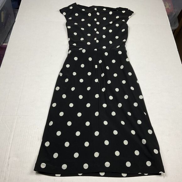Lauren Ralph Lauren Pencil Dress Polka Dot Twist Front Cap Sleeve Stretch Size 8 - Picture 7 of 8